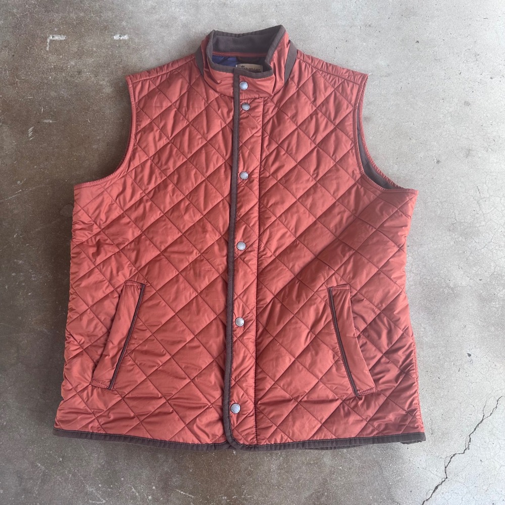 Peter Millar Essex Quilted Vest Mens Large Orange Excellent Diamond Quilt Zip